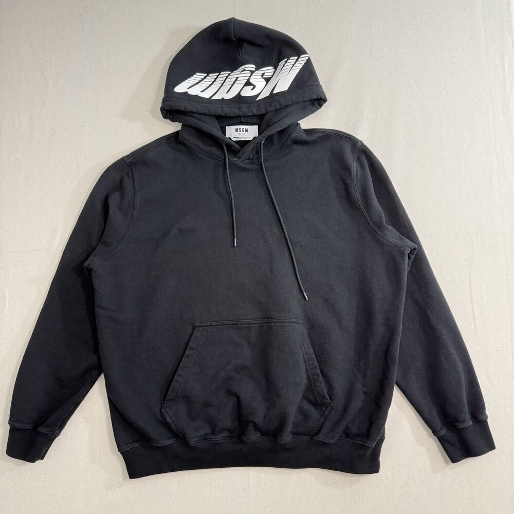 MSGM Hoodie Slash Logo Men Size Medium Cotton Black Solid 2840MM76